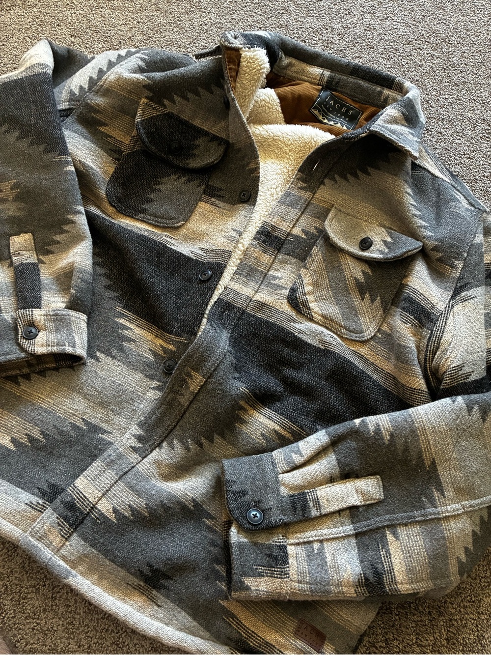Jachs Gray & Cream Patterned Lightweight Shacket
